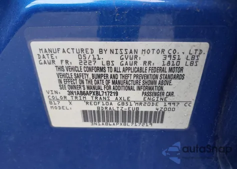 2011 Nissan Sentra 2.0Sr z USA, uszkodzony, nr VIN 3N1AB6APXBL717219